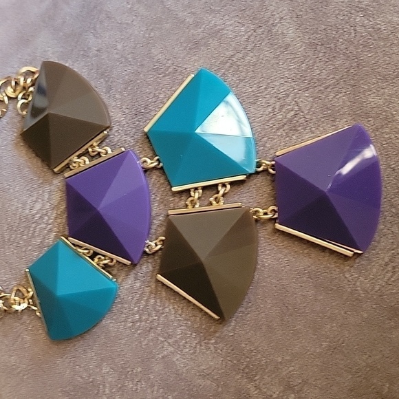 3/$30 Vtg Art Deco Geometric Hexagon Cascade Bib Chain Necklace - Picture 2 of 10
